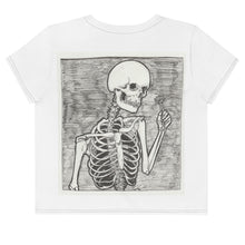 Load image into Gallery viewer, Crop top with skulls and skeleton with flower
