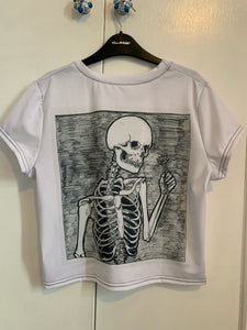 Crop top with skulls and skeleton with flower
