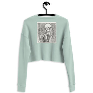 Skeleton holding a flower crop sweatshirt